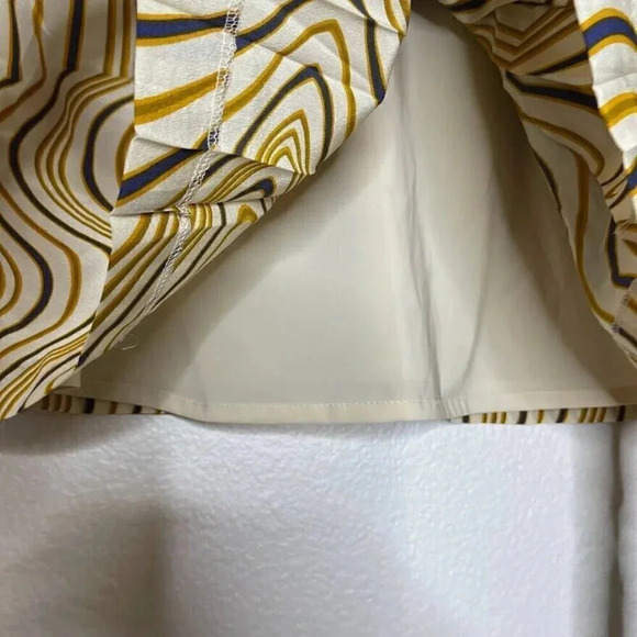 Tory Burch Monogram Wavy Stripe Knee Length Silk Pleated Belted Artsy Skirt Sz 0 - Picture 8 of 12